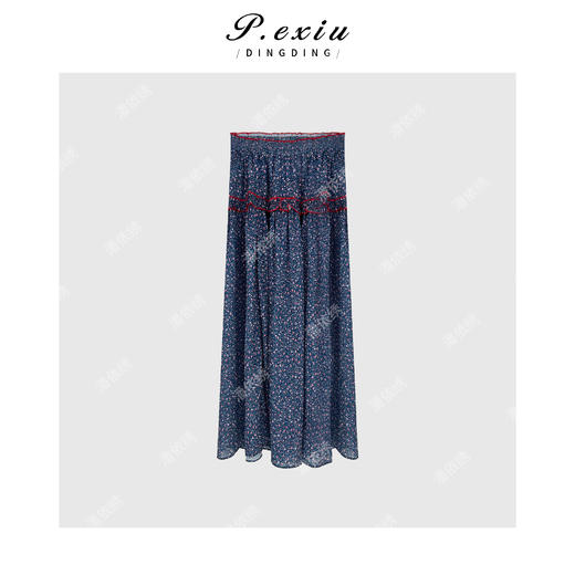 04-1潘依绣丁丁宠粉【冰岛蓝调】文艺风简约拼接碎花百褶半身裙W-62209 商品图2