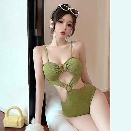 【吊带连体泳衣女】纯色时尚性感比基尼 纯欲网红辣妹 温泉泳装 商品图3