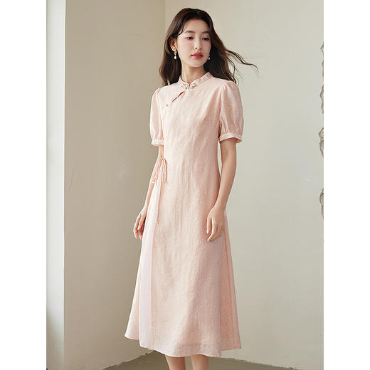 【专属特价】熙世界高考改良旗袍平时可穿2025夏季新款新中式国风粉色连衣裙 商品图1