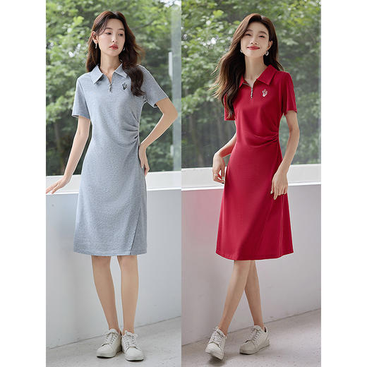 【专属特价】熙世界气质休闲Polo领连衣裙2025夏装新款显瘦收腰翻领短袖裙子 商品图4