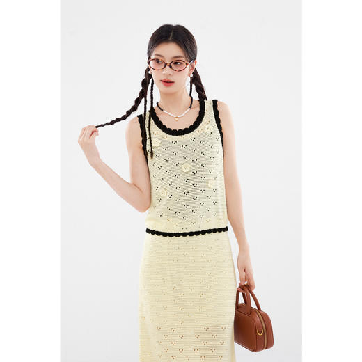 【严选】诗凡黎撞色手工编织花朵针织背心2024夏新款轻熟风流行漂亮套装女SF6330931 商品图1