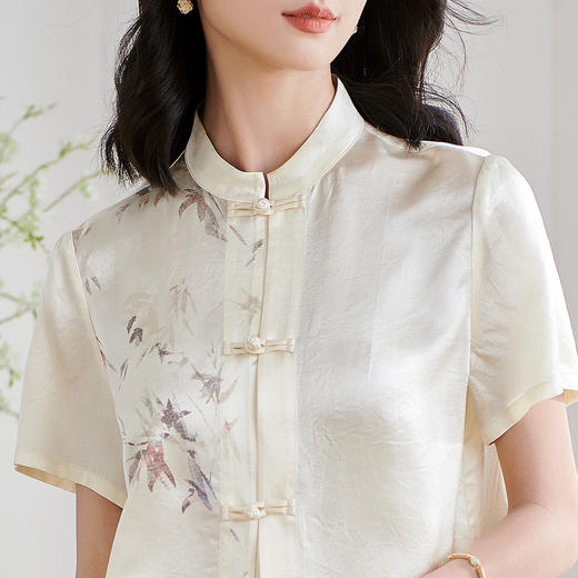 米思阳2025夏季新款新中式简约醋酸时尚套装小衫长裤两件套女2247 商品图4