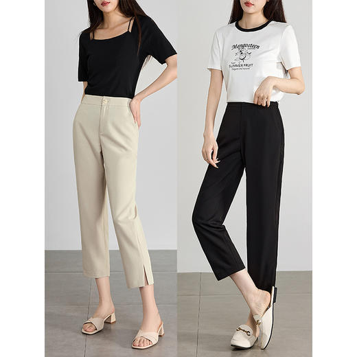 【五折购】熙世界开叉八九分休闲裤小个子夏新款气质显瘦通勤直筒西装裤子 商品图3