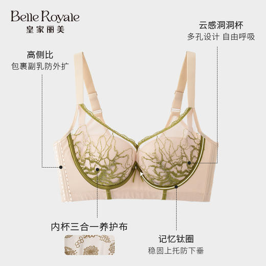 皇家丽美【国风雅韵】小胸聚拢A-B杯记忆软圈收副乳聚拢上薄下厚款文胸WJ2F01-3 商品图4
