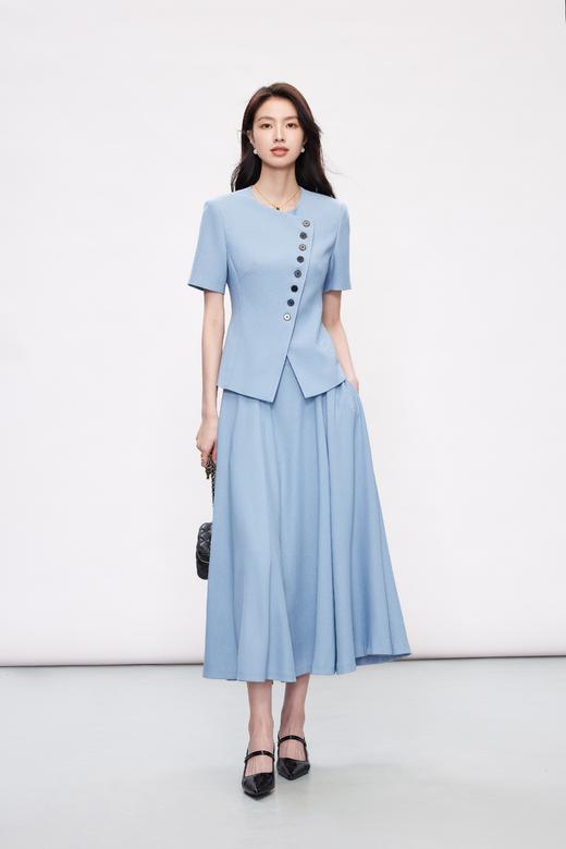 HJ2A36_窃蓝色_外套_夏季_简约大方圆领斜襟撞色扣短袖收腰显瘦通勤西装_高级女装_BERNIEELEN 伯妮斯茵 商品图7