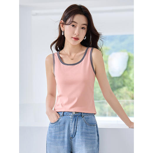 【五折购】熙世界小香风撞色吊带背心夏外穿基础百搭时尚内搭打底无袖上衣 商品图0