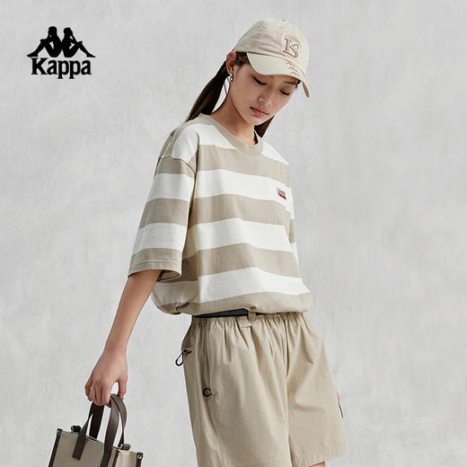 Kappa卡帕短袖2024新款情侣男女夏运动纯棉休闲T恤条纹撞色半袖K0EX2TD35D 商品图3