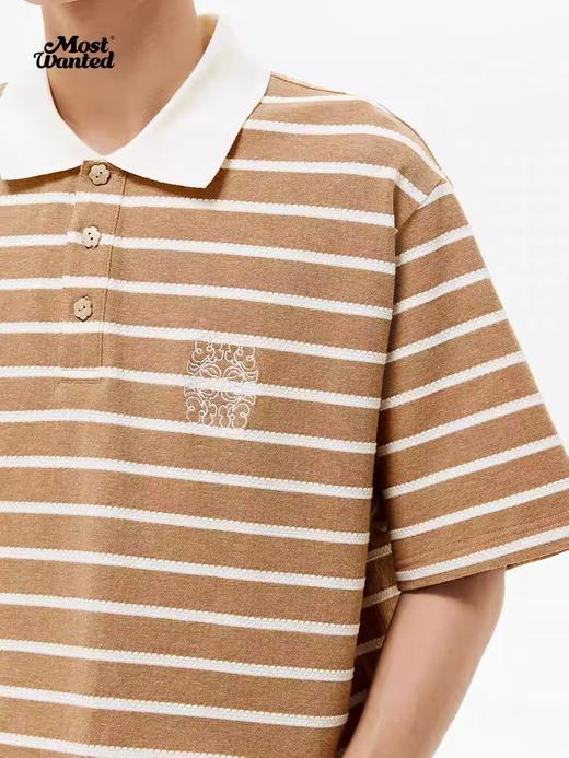 mostwantedlab彩虹/M2412140/小花包针绣肌理条纹t恤女新款夏季polo衫短袖男 商品图1