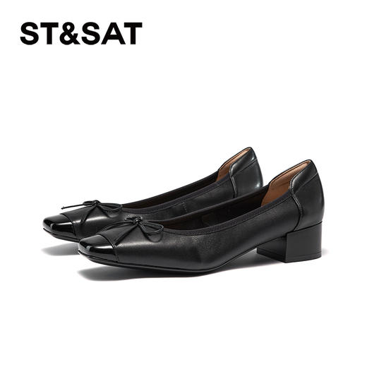 星期六通勤简约蝴蝶结粗跟单鞋SSC111101T 商品图7