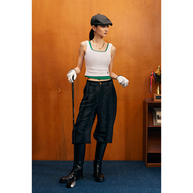 GOODBAI 白鸽绣标双层假两件紧身露背圆领背心