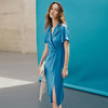 EITIE爱特爱夏季新款气质优雅翻领显瘦裙摆开叉连衣裙7407161 商品缩略图3