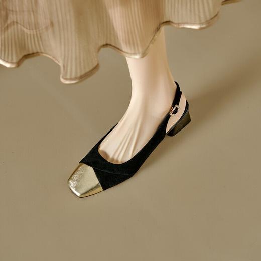 【预售5天】精致法式包头凉鞋，粗跟方头羊皮中跟拼色玛丽珍鞋CFE&3836 商品图1