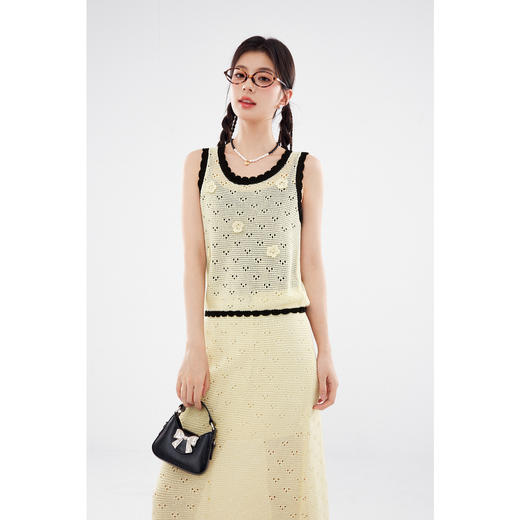 【严选】诗凡黎撞色手工编织花朵针织背心2024夏新款轻熟风流行漂亮套装女SF6330931 商品图2