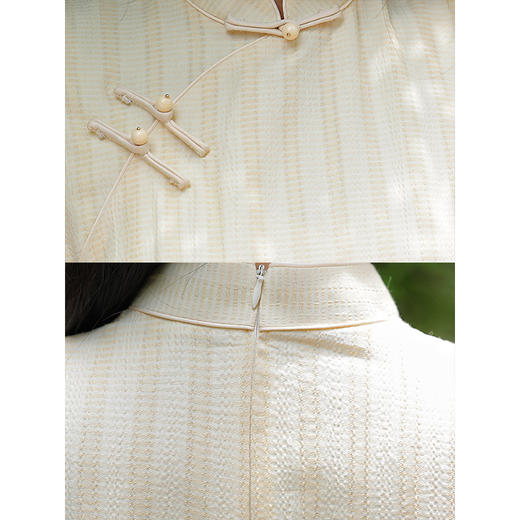 文艺自然《双色》改良斜襟盘扣短袖旗袍年轻款夏季中长收腰连衣裙LSB-2838 商品图4