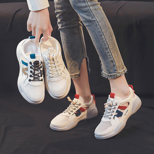 【ins风 轻盈镂空休闲鞋】透气网布鞋面拼色镂空设计、柔软不闷不磨脚不累脚、舒适百搭防滑增高、轻盈耐磨颜值高 商品图2