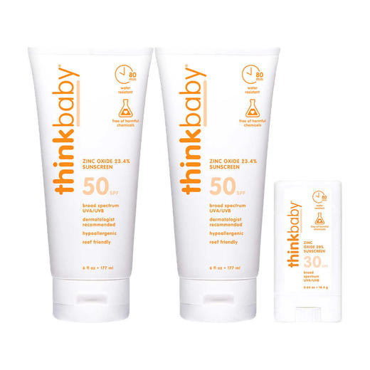 最适合小朋友的防晒☀️物理防晒天花板！Thinkbaby 防晒乳液 SPF50 177ml*2支+SPF30防晒棒18.4g 商品图0