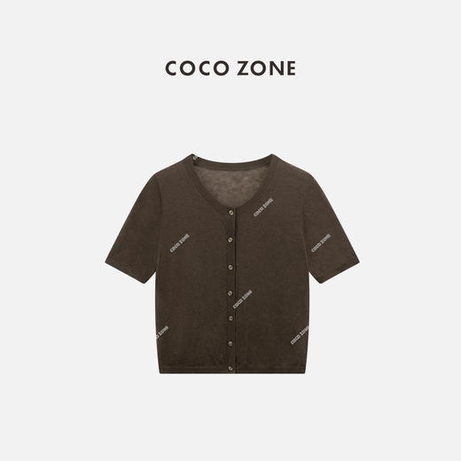 COCO ZONE”100水溶羊毛“藏不住一点圆领针织开衫单排扣短袖上衣CC2B1127 商品图2