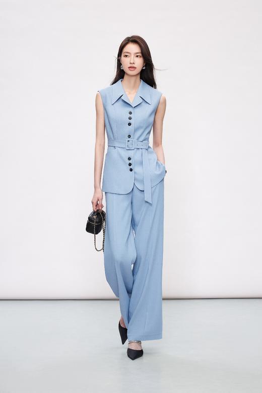 HJ2H01_窃蓝色_背心_夏季_西装领无袖收腰系带显瘦不对称下摆通勤气质马甲上衣_高级女装_BERNIEELEN 伯妮斯茵 商品图9
