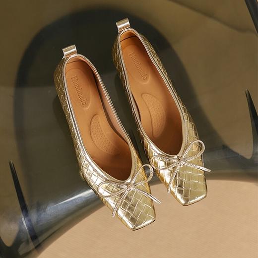 【预售5天】法式简约方头浅口编织纹羊皮低跟单鞋甜美蝴蝶结优雅舒适四季女鞋DTN&A1038-19 商品图0