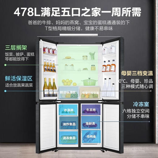 海尔（haier）冰箱478升 四开门十字双开门【BCD-478WGHTD5DDYU1】大容量一级能效双变频超薄风冷无霜家用电冰箱干湿分储黑金净化 银河灰 商品图5