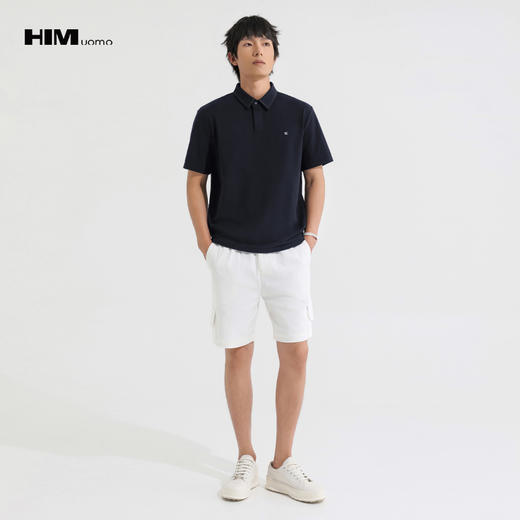 HIM漢崇  日常商务休闲反领T恤简约撞色小绣花短袖上衣 2025春夏 商品图1