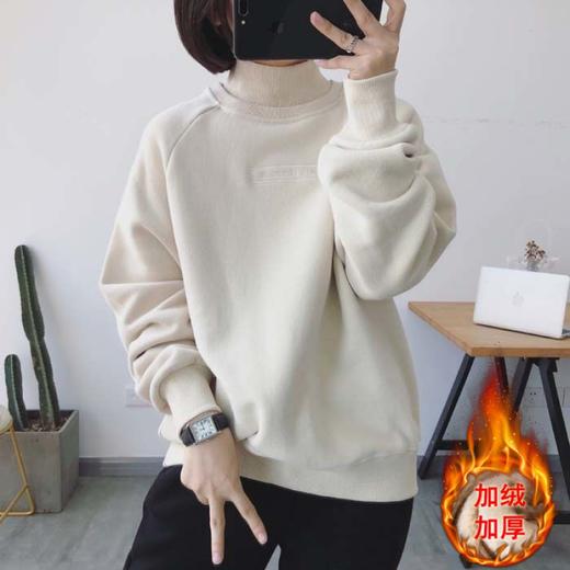 加绒加厚高领卫衣女春秋新款ins厚款刺绣外套宽松百搭上衣女CN279DJ99 商品图5