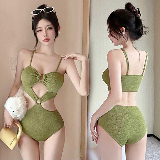 【吊带连体泳衣女】纯色时尚性感比基尼 纯欲网红辣妹 温泉泳装 商品图1