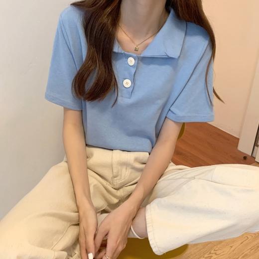 【百搭优雅POLO领短袖】2024年新款秋冬韩版宽松显瘦百搭学生短袖t恤女纯色POLO领上衣潮,纯色POLO领设计，百搭又显瘦，简单而不失风格。ry 商品图8
