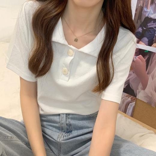 【百搭优雅POLO领短袖】2024年新款秋冬韩版宽松显瘦百搭学生短袖t恤女纯色POLO领上衣潮,纯色POLO领设计，百搭又显瘦，简单而不失风格。ry 商品图7