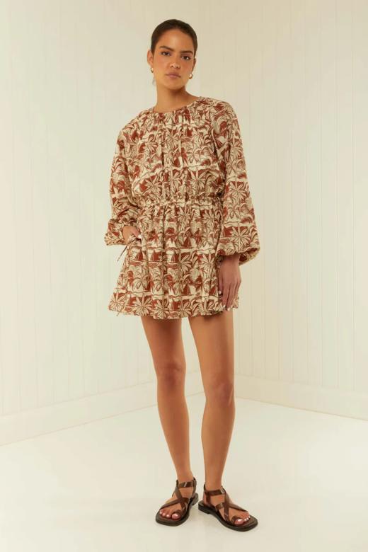 PALM NOOSA - Nova Dress - Brown Palm Scene - 女装 - 连身裙 - 红色 商品图0