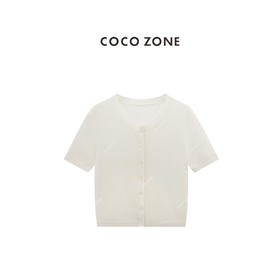 COCO ZONE”100水溶羊毛“藏不住一点圆领针织开衫单排扣短袖上衣CC2B1127