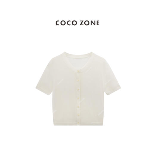 COCO ZONE”100水溶羊毛“藏不住一点圆领针织开衫单排扣短袖上衣CC2B1127 商品图0