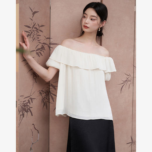 夏日氛围感轻盈梦幻仙女风衬衫女夏季荷叶领花苞袖衬衫V1441027 商品图3