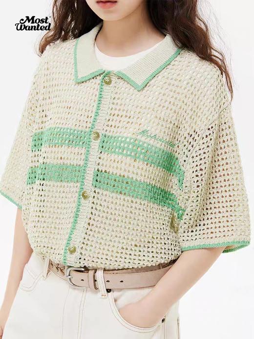 mostwantedlab彩虹/M2412171/夏威夷镂空拼色薄款短袖衬衫夏新款针织开衫男 商品图3