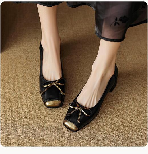【预售5天】2024年新款头层牛皮低跟金属头蝴蝶结单鞋QJR&G285 商品图3