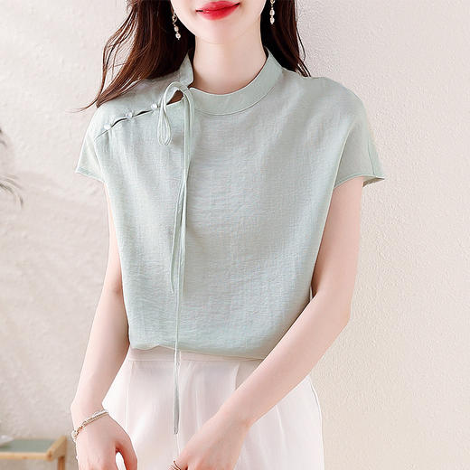 薄荷曼波新中式，亚麻短袖衬衫KQL-A77N8761 商品图0