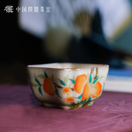 问鼎哥窑四方杯 （五桃橘）（缺货） 商品图1