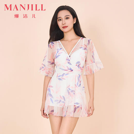 【商场同款】熳洁儿 女士泳装清新花卉中袖连体裙泳衣夏24206307 商品图0
