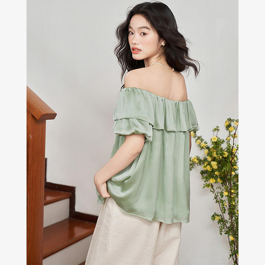 夏日氛围感轻盈梦幻仙女风衬衫女夏季荷叶领花苞袖衬衫V1441027 商品图4