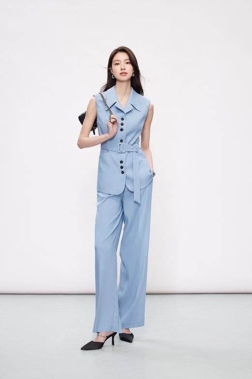 HJ2H01_窃蓝色_背心_夏季_西装领无袖收腰系带显瘦不对称下摆通勤气质马甲上衣_高级女装_BERNIEELEN 伯妮斯茵 商品图8