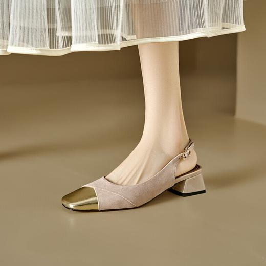 【预售5天】精致法式包头凉鞋，粗跟方头羊皮中跟拼色玛丽珍鞋CFE&3836 商品图0