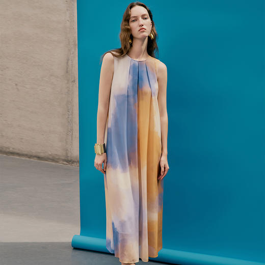 EITIE爱特爱夏季新款时尚个性扎染撞色印花无袖连衣裙女7407162 商品图3