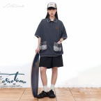 早乙女惠子saotome/STMDX242062/撞色无性别立体袋短袖Polo