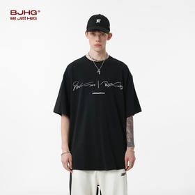 BJHG 不计后果夏季美式纯棉拉浆印花短袖T恤男潮牌宽松圆领五分袖