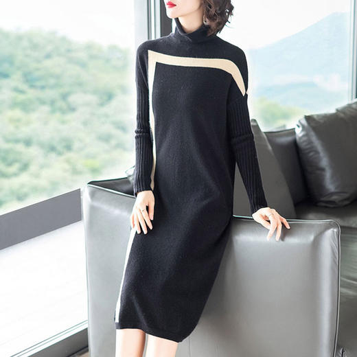 欧洲站2024秋冬新款时尚高领长袖连衣裙 中长款打底针织裙CN260DC149 商品图2