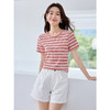 【专属特价】熙世界多巴胺条纹t恤女短袖2025夏季薄款针织体恤圆领正肩上衣 商品缩略图1