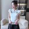 【短袖T恤女】夏季新款 新中式修身盘扣针织衫 国风褶皱收腰甜美上衣  商品缩略图6