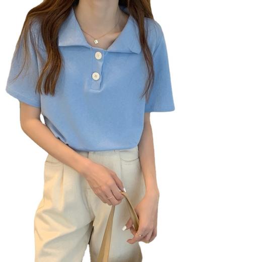 【百搭优雅POLO领短袖】2024年新款秋冬韩版宽松显瘦百搭学生短袖t恤女纯色POLO领上衣潮,纯色POLO领设计，百搭又显瘦，简单而不失风格。ry 商品图9