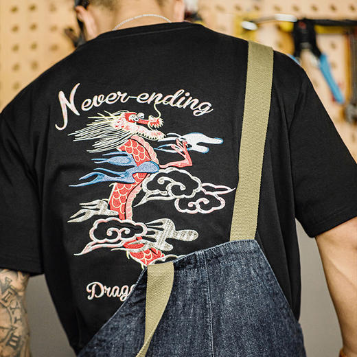 马登工装美式复古有龙则灵重工刺绣T恤横须贺重磅纯棉短袖Tee男夏 商品图4