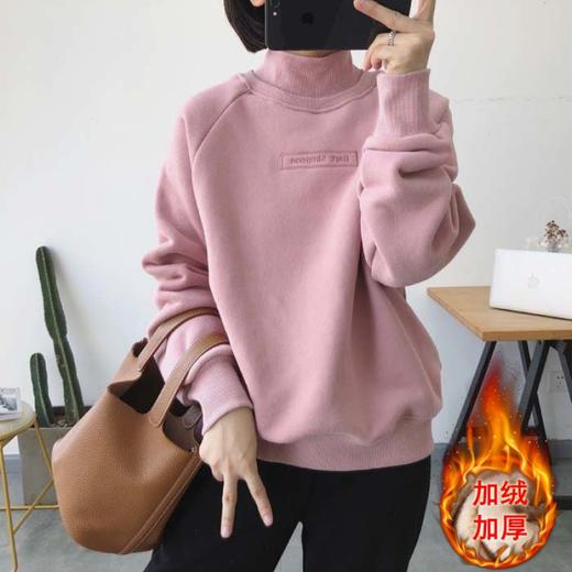 加绒加厚高领卫衣女春秋新款ins厚款刺绣外套宽松百搭上衣女CN279DJ99 商品图0